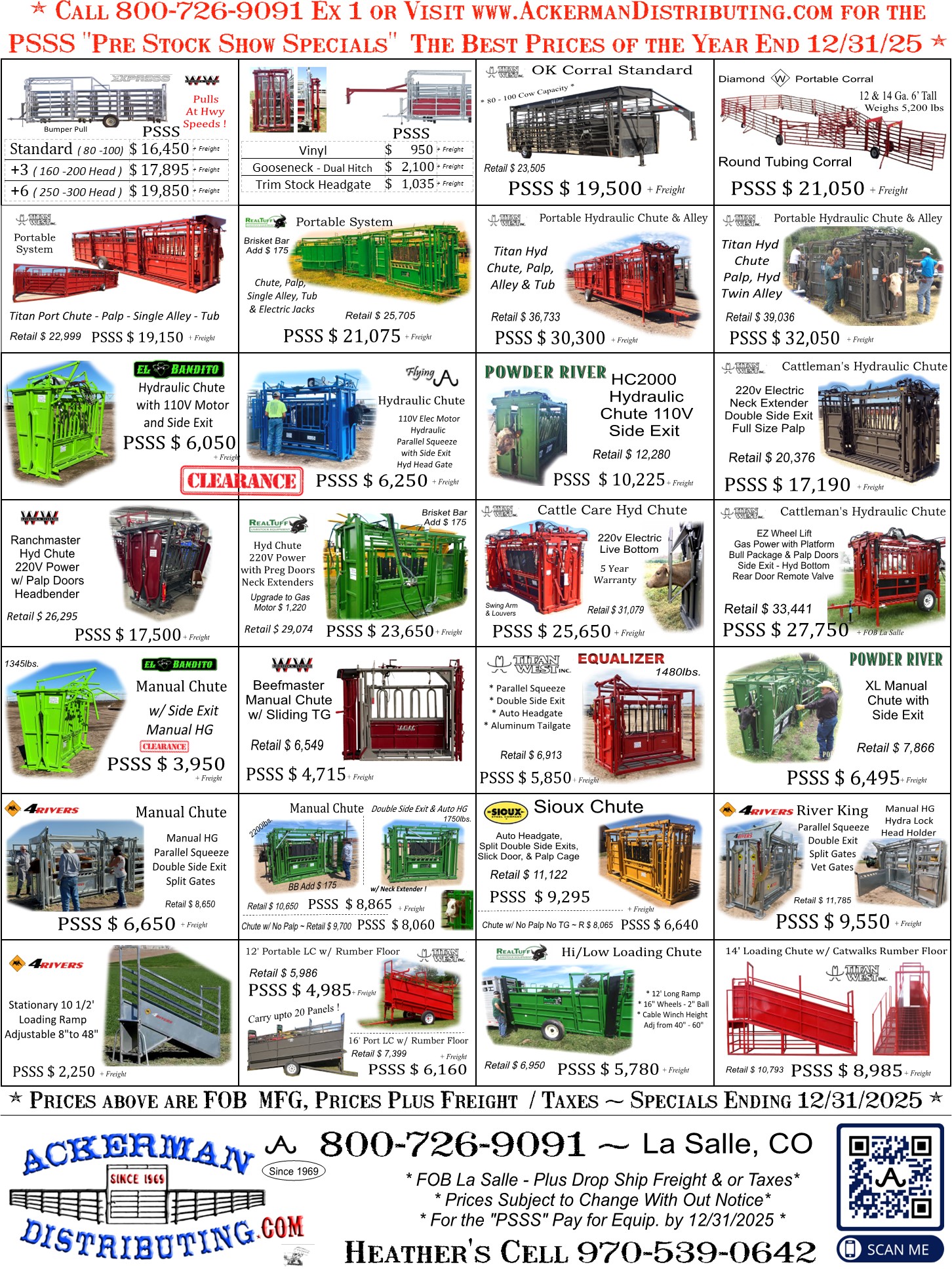 "PSSS" Pre Stock Show Specials the best Specials of the Year are here!  www.AckermanDistributing.com 800-726-9091 almost everything is on Sale. Order now for 2025 and pickup the Display Equipment at the Colorado Farm Show or for Feb/March delivery.